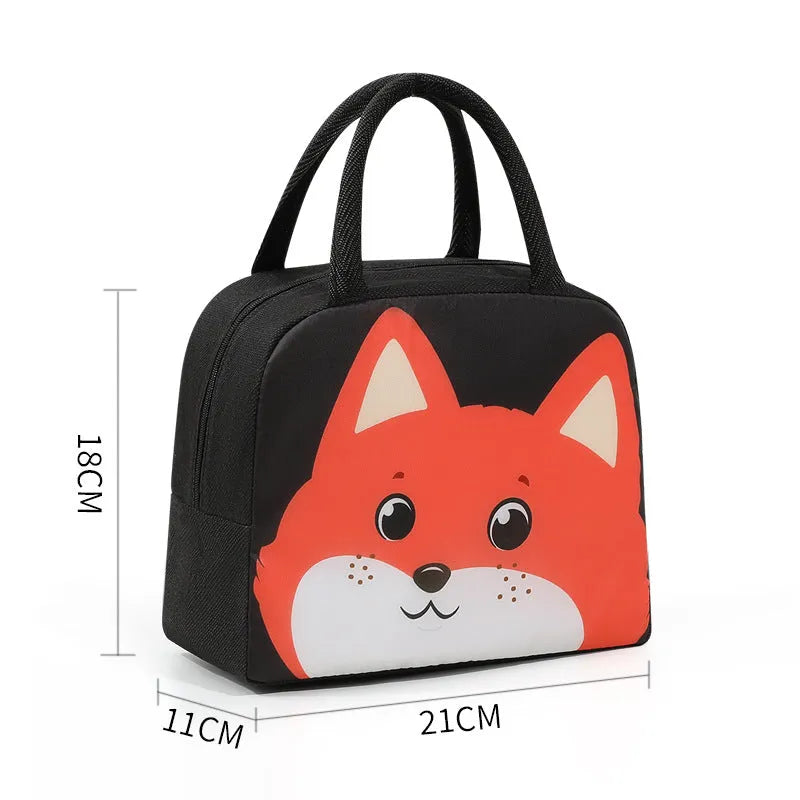Cartoon insulated lunch box bag with aluminium foil lining and animal designs