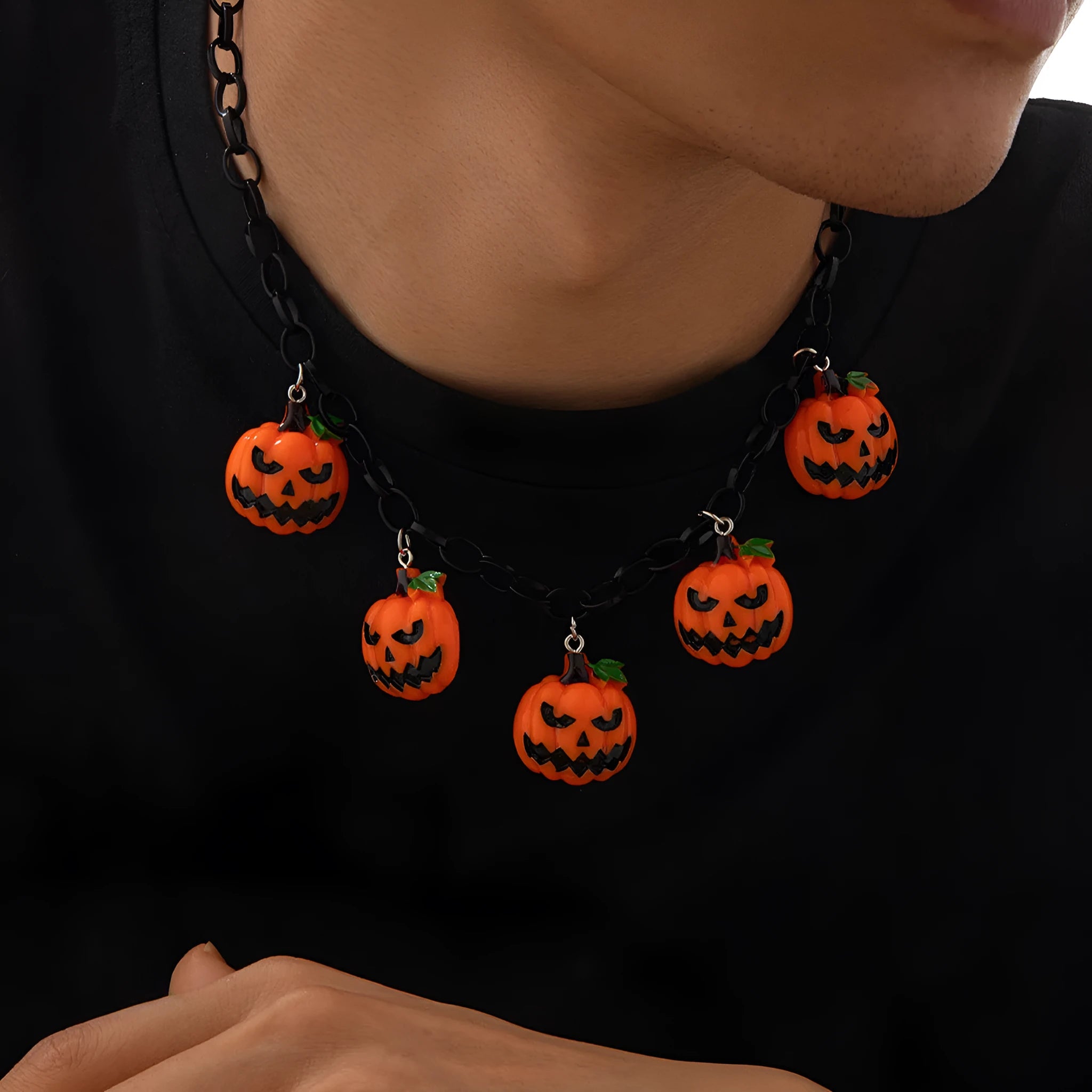Halloween necklace with ghost and pumpkin acrylic pendant on regular chain in mixed colours