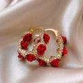 Red floral alloy clip-on earrings with rose design F155-A colour