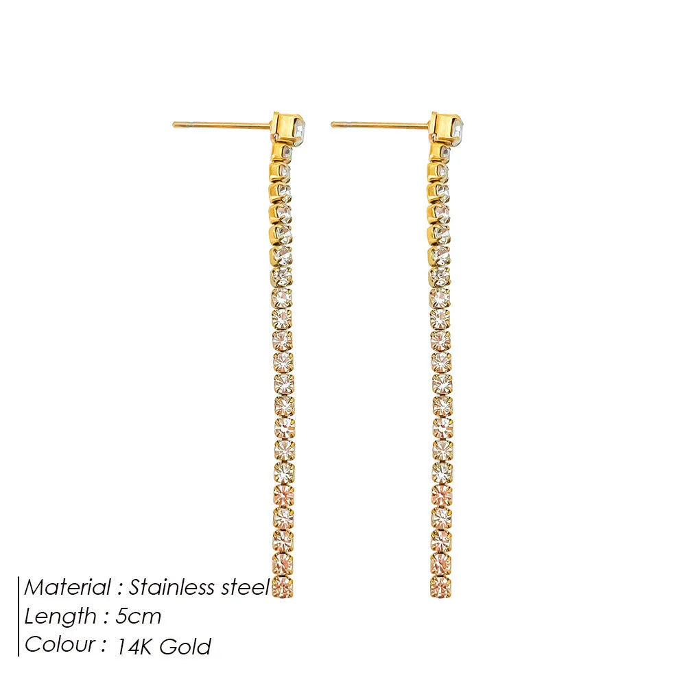 Women's stainless steel zircon earrings with geometric shape and Chinese style line decoration