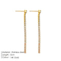 Women's stainless steel zircon earrings with geometric shape and Chinese style line decoration