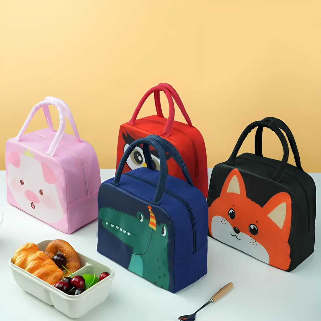 Cartoon insulated lunch box bag with aluminium foil lining and animal designs