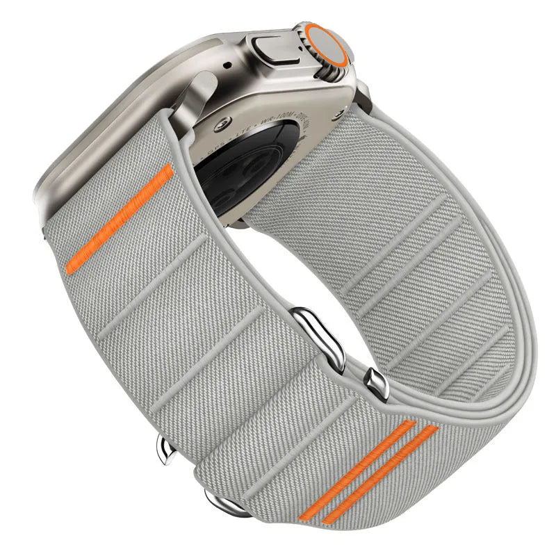 Elastic nylon Apple watchband with stainless steel buckle in multiple colour options