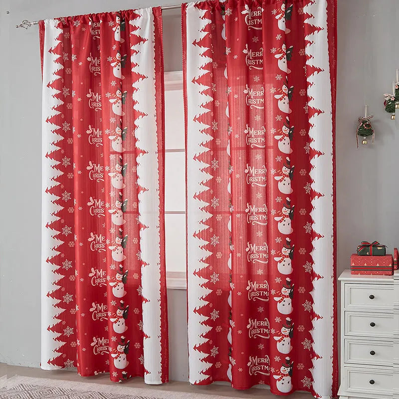 American-style printed Christmas-themed shading cloth curtain with semi-sunshade function