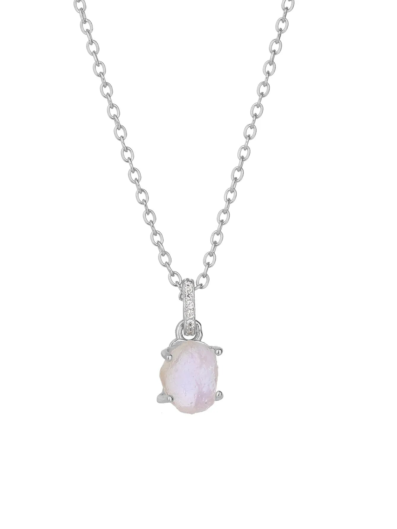 Sterling silver necklace with geometric crystal moonstone pendant on adjustable curb chain
