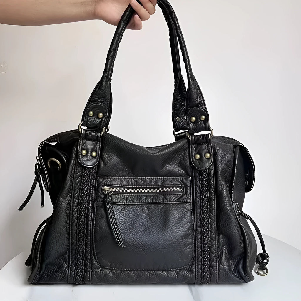 Women's retro messenger bag in soft PU leather with woven texture and horizontal square shape