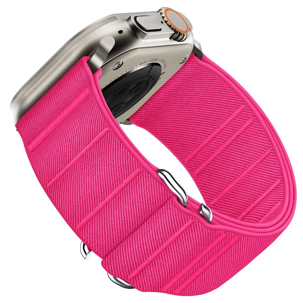 Elastic nylon Apple watchband with stainless steel buckle in multiple colour options