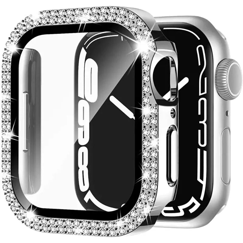 Apple Watch protective case with peep-proof glass in rose pink, gold, and black colour options