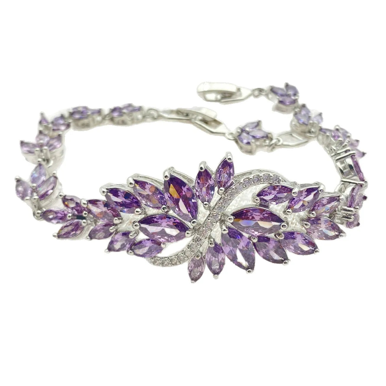 Heavy industry style women's bracelet with gold electroplating, zircon inlays, and ice flower patterns