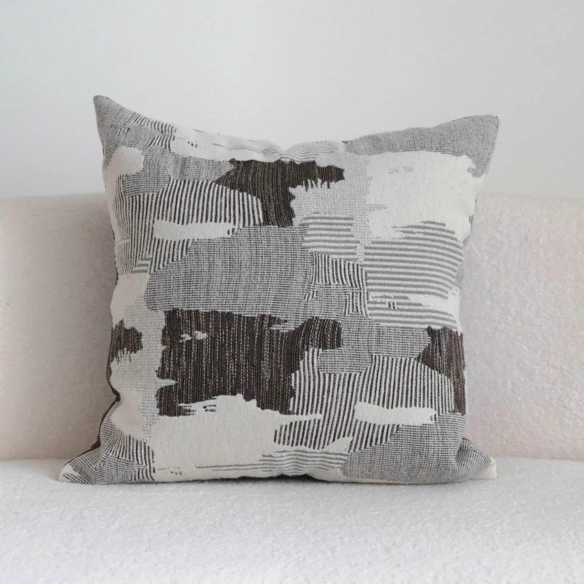 Coffee brown striped mid-century cushion pillow on sofa in square and rectangular sizes