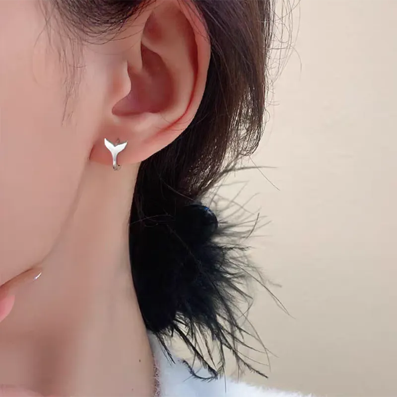 Women's fashion fishtail all-match simple earrings in electroplated copper white gold and yellow gold colours