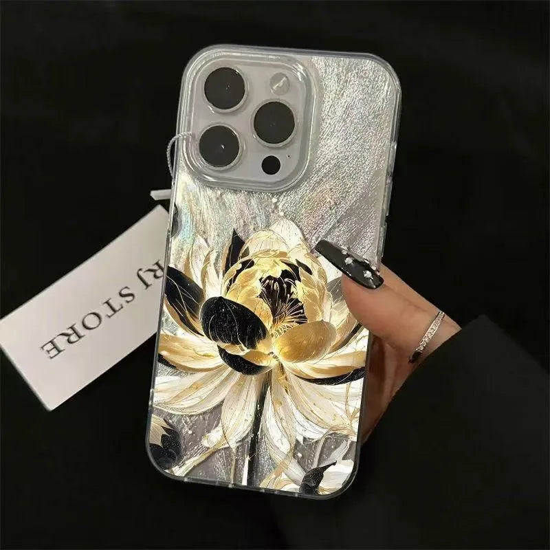 Blue Lotus Light Luxury Fairy design hard plastic case for iPhone on a white background.