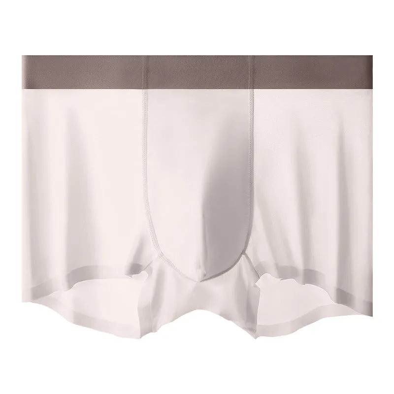 Men's ice silk shorts in bean green, shown front view, highlighting seamless knit construction.
