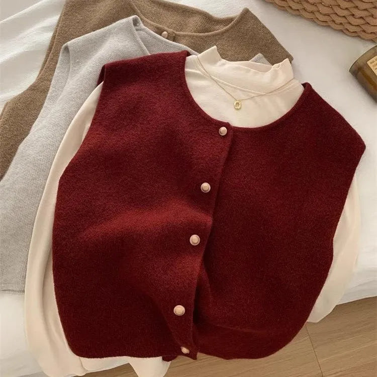 Polyester pullover vest in Angola red colour with half sleeves for casual commute wear