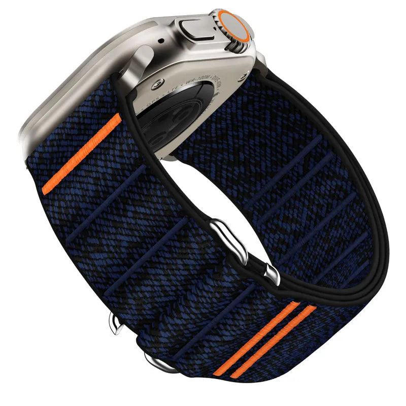 Elastic nylon Apple watchband with stainless steel buckle in multiple colour options