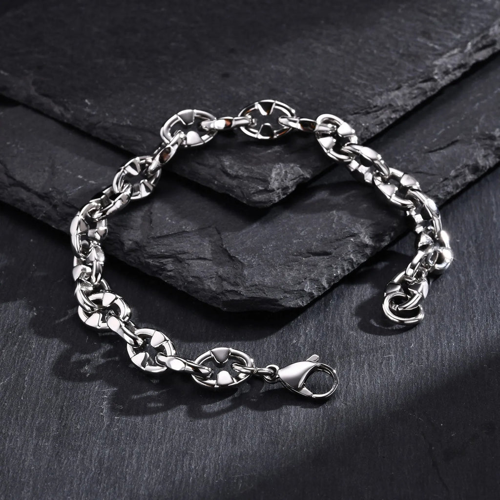 Stainless steel handmade thick chain geometric bracelet in steel colour