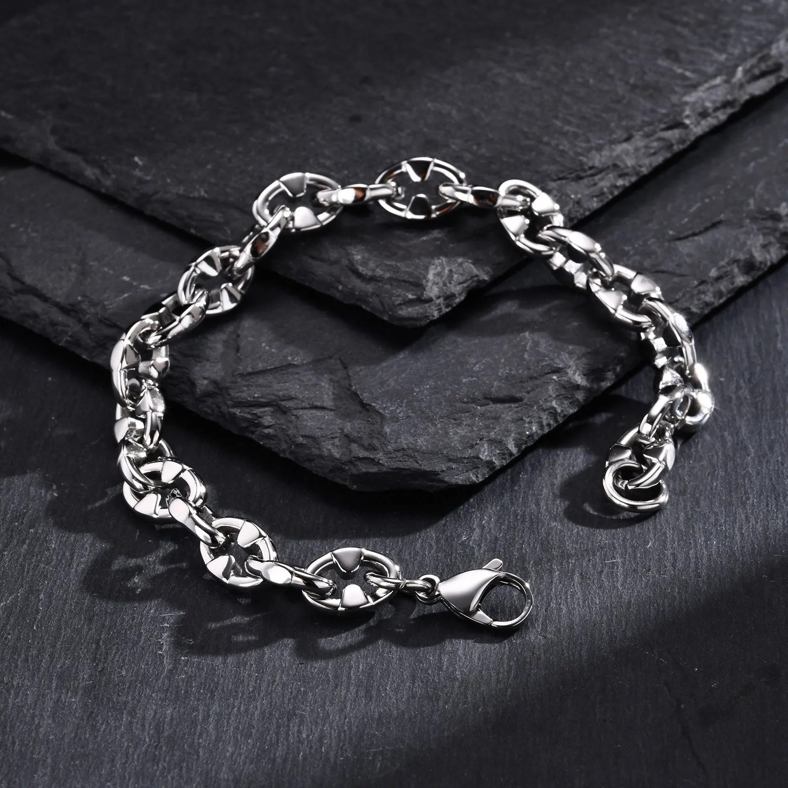 Stainless steel handmade thick chain geometric bracelet in steel colour