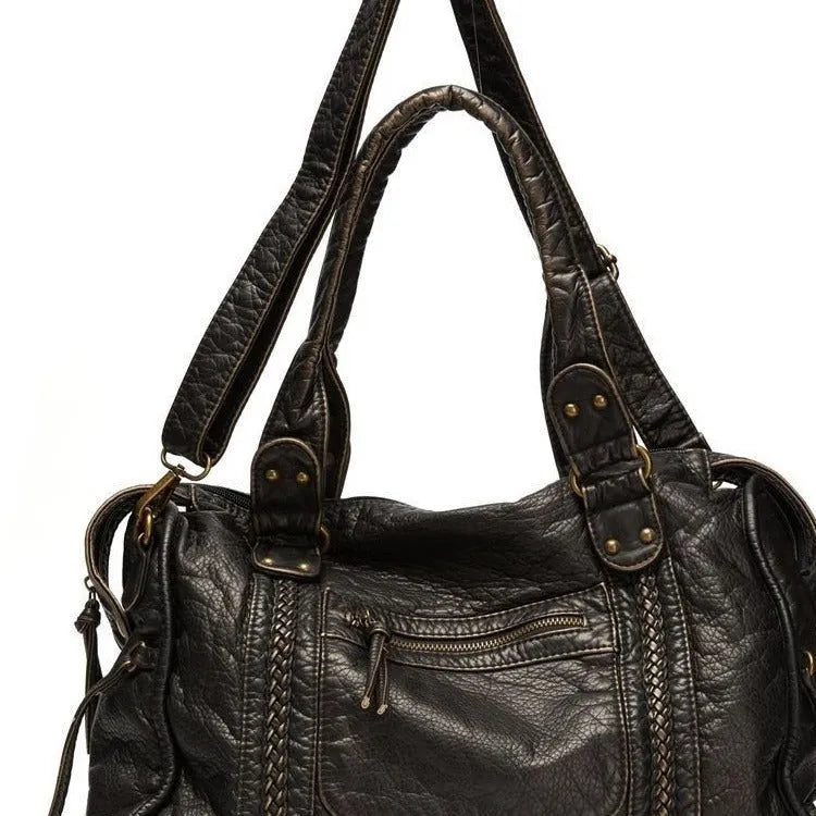 Women's retro messenger bag in soft PU leather with woven texture and horizontal square shape