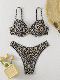 Leopard print bikini swimsuit set for women with backless design in brown mixed colour