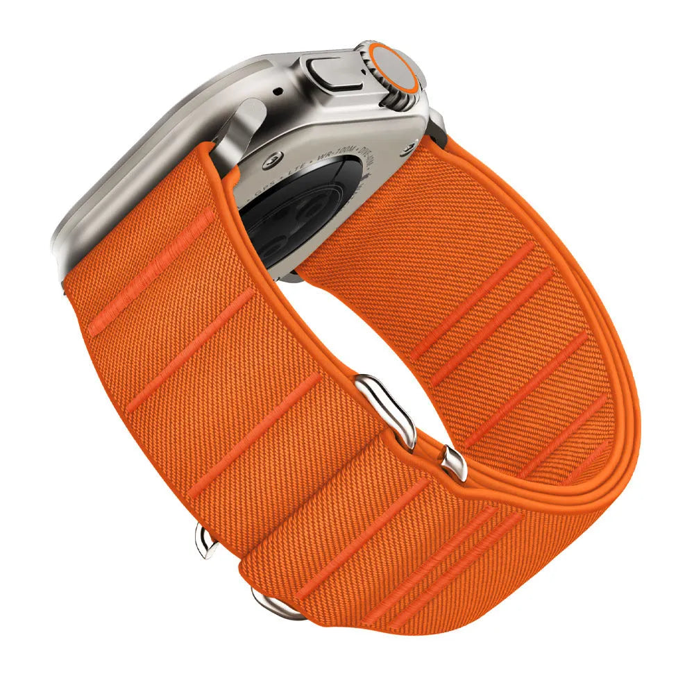 Elastic nylon Apple watchband with stainless steel buckle in multiple colour options