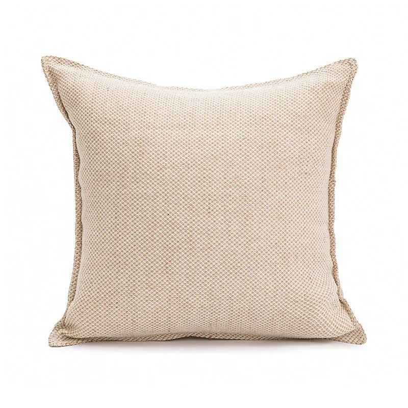 Solid colour decorative cushion with PP cotton filling on a sofa, shown in red coffee and plain colour options.