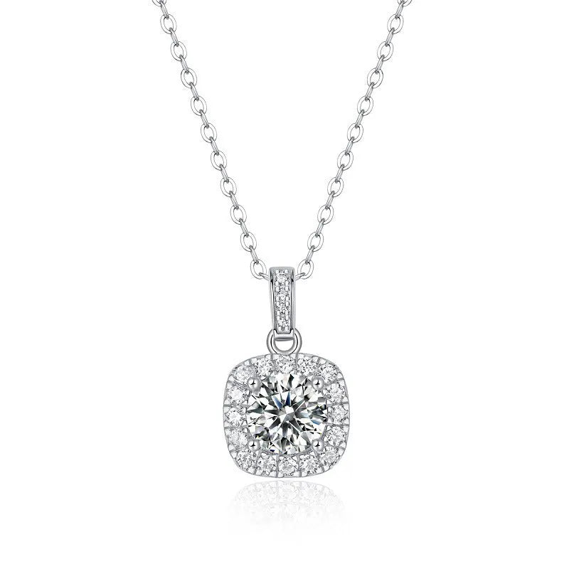 925 silver moissanite cube sugar pendant on ball bead chain against neutral background