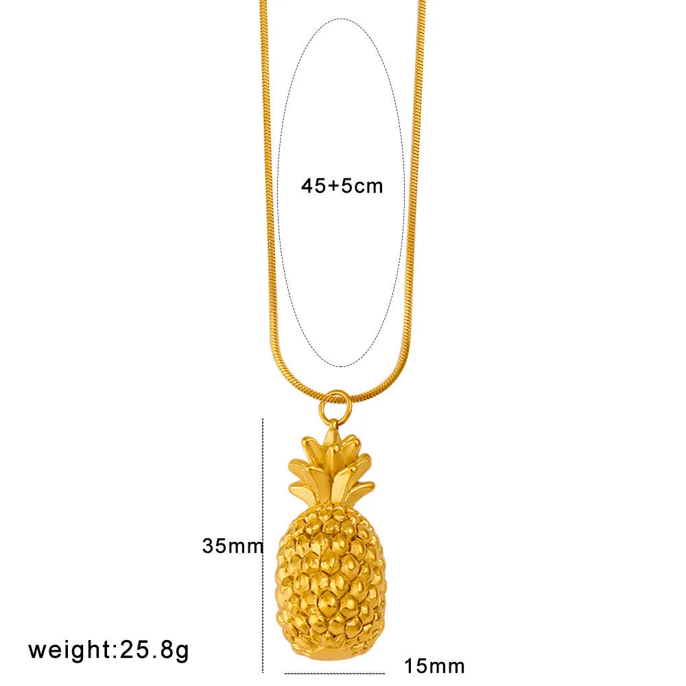 Stainless steel fruit necklace with colourful charm pendant showing six different fruit designs