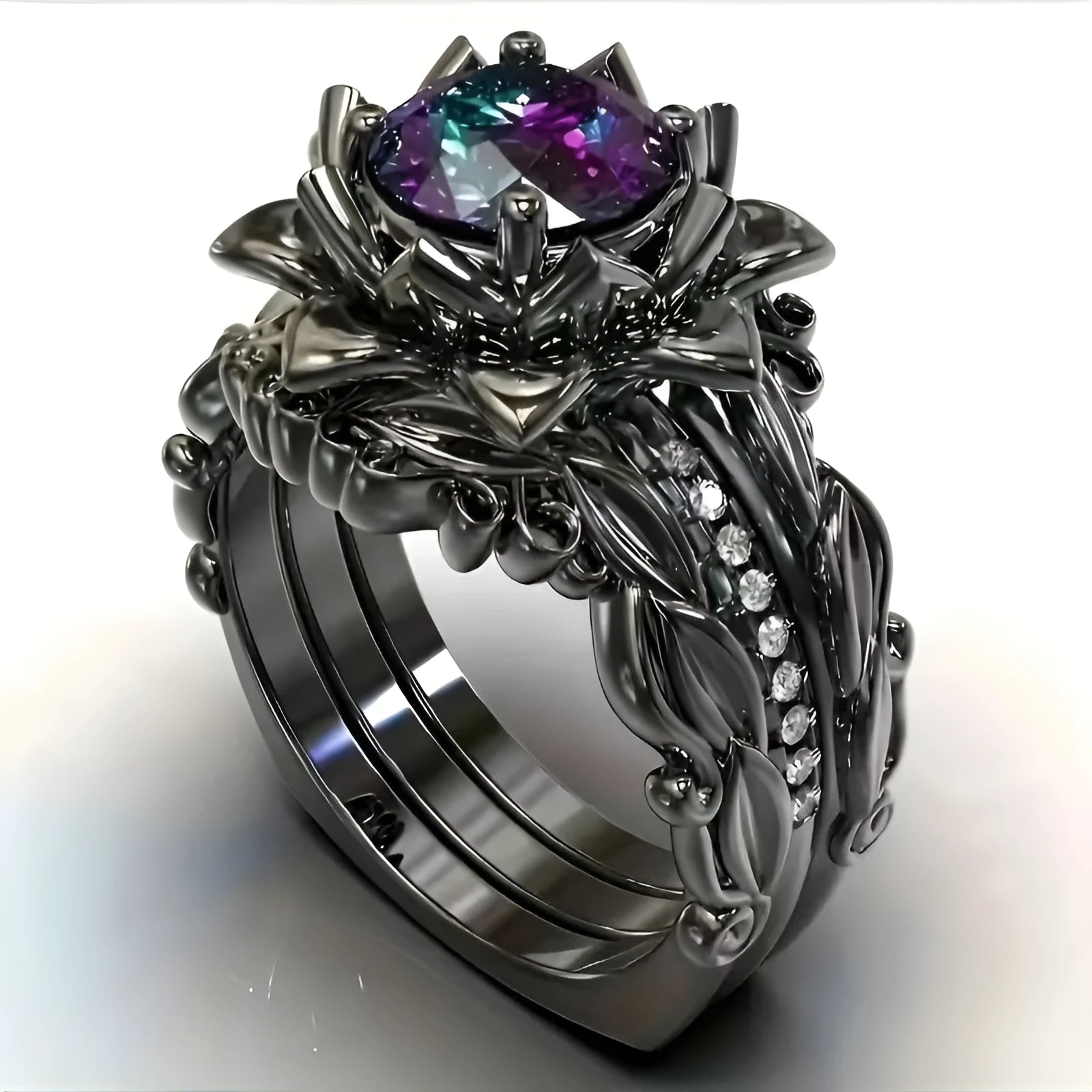 Women's floral geometric alloy ring with electroplated rose gold or rhinestone inlay on finger