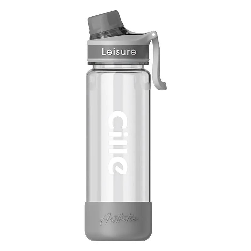 Reusable heat-resistant plastic cup with leak-proof lid in grey, green, and pink colour options