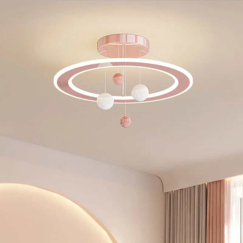 Modern simple style children's bedroom ceiling chandelier with pink and white light options
