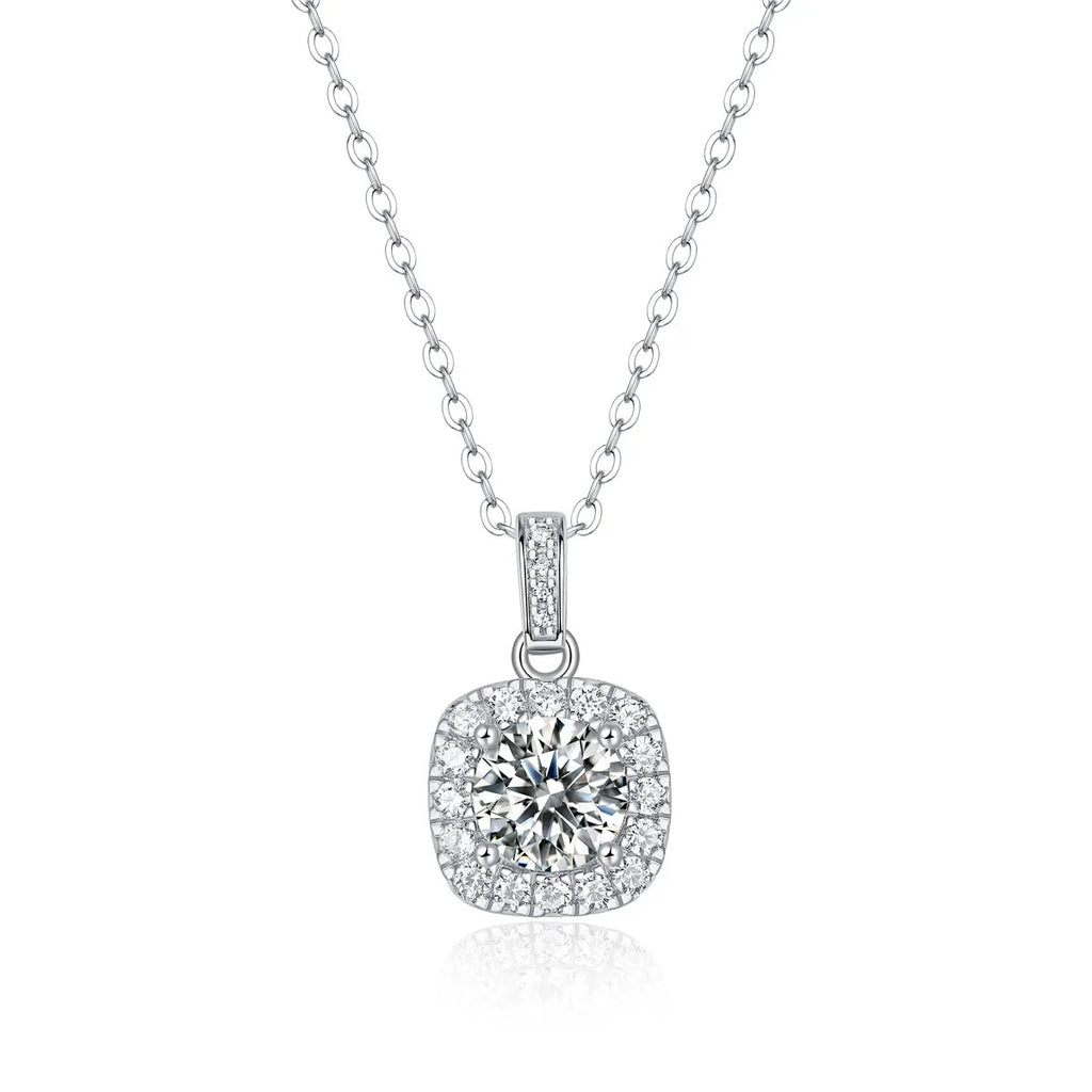 925 silver moissanite cube sugar pendant on ball bead chain against neutral background