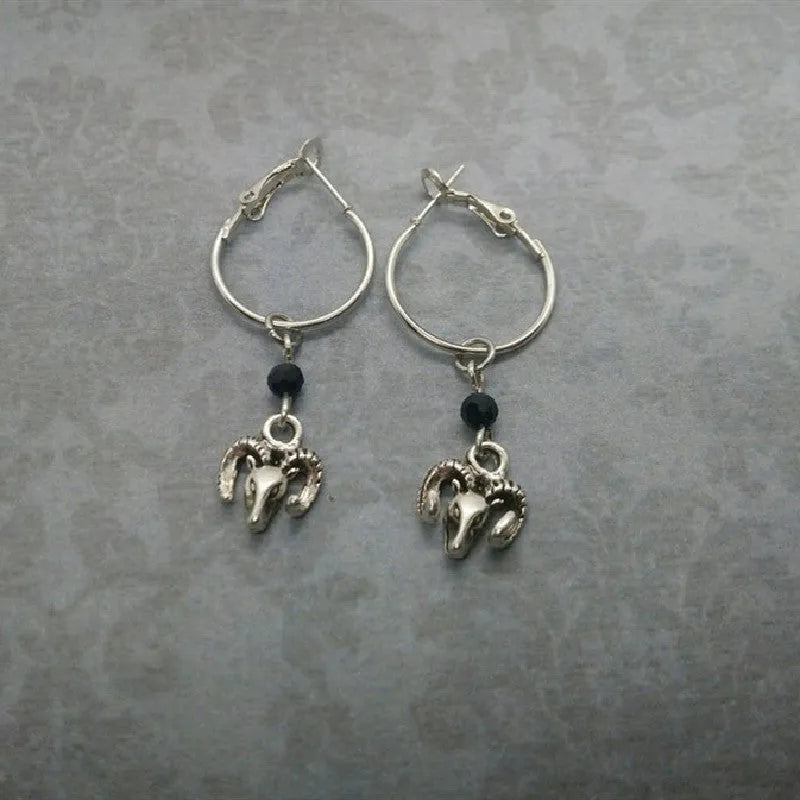 Silver coloured alloy round ring earrings for women on a white background.
