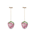Pair of women's geometric strawberry charm earrings in zinc alloy, spot drill red finish.