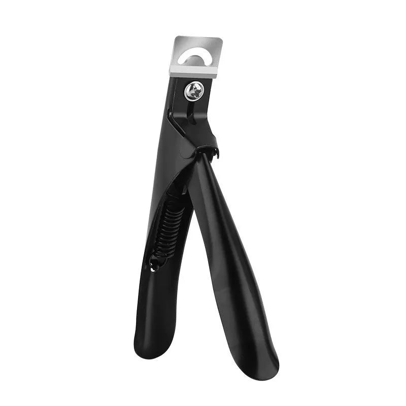 Stainless steel French U-shaped nail art scissors with electrophoresis black handle on white background