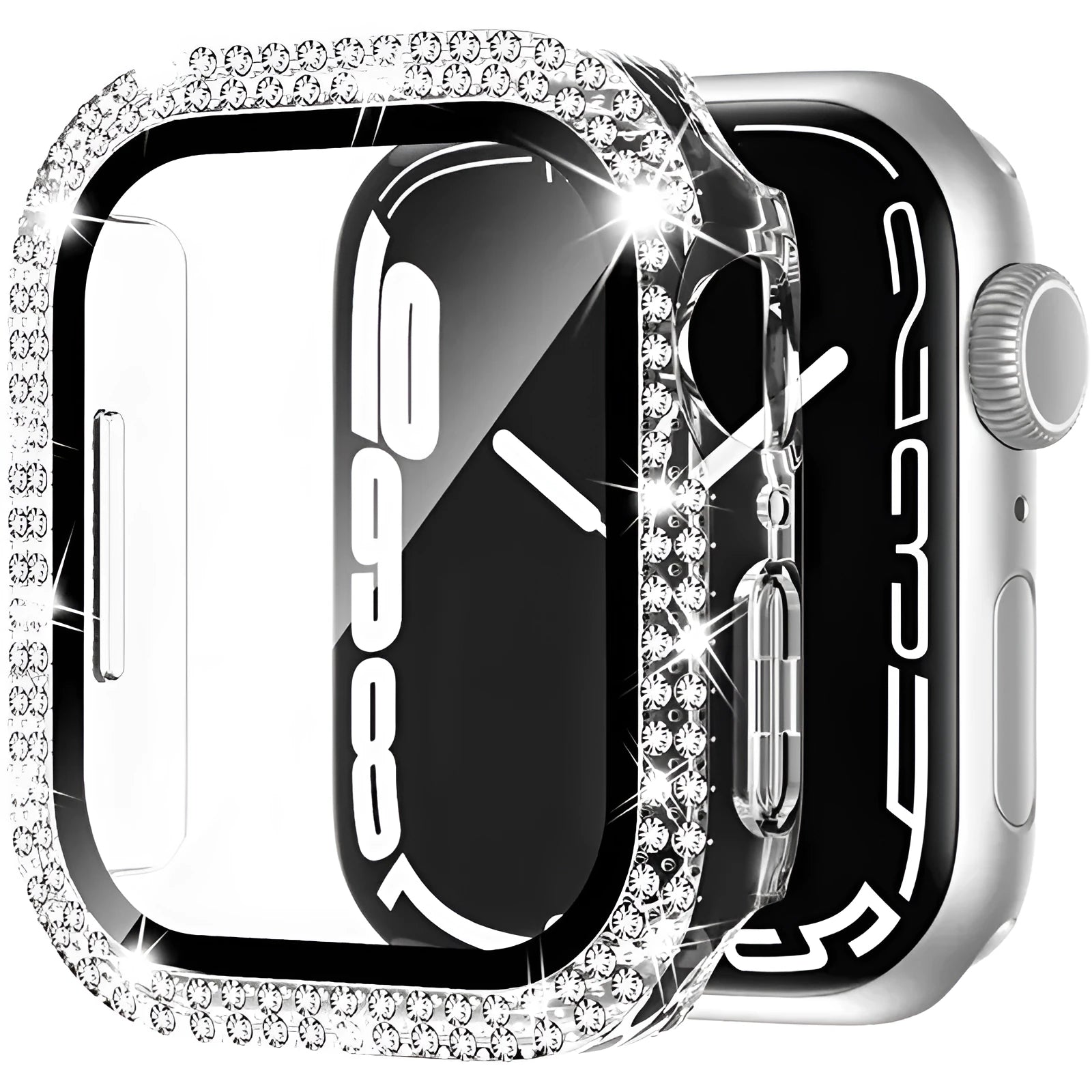 Apple Watch protective case with peep-proof glass in rose pink, gold, and black colour options