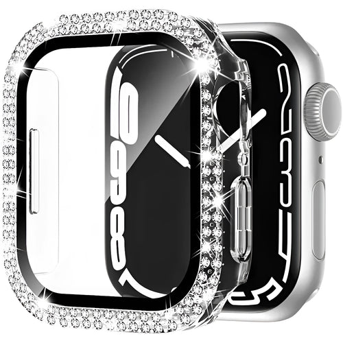 Apple Watch protective case with peep-proof glass in rose pink, gold, and black colour options