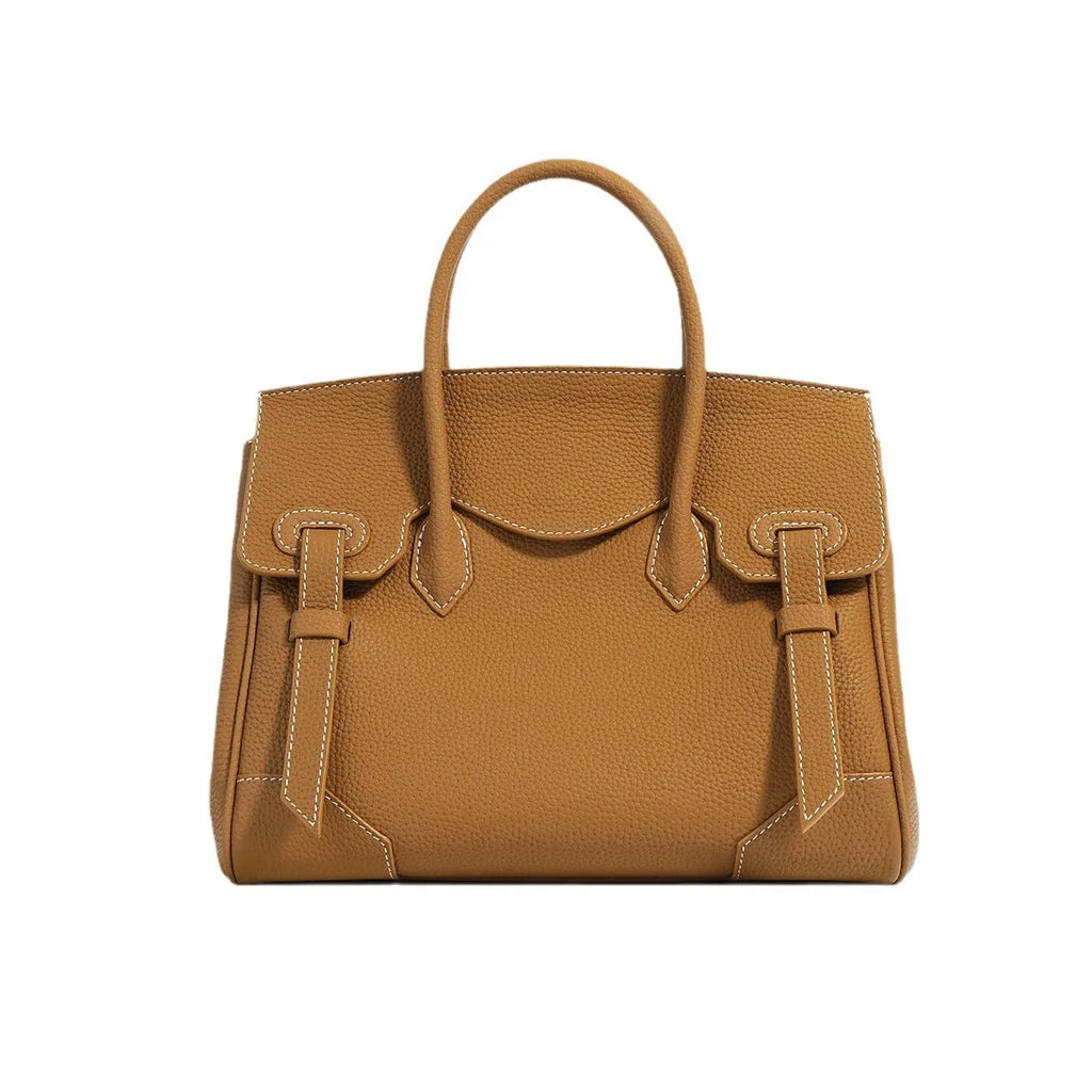Top layer cowhide genuine leather large capacity tote bag 26x14x20cm in urban simplicity style