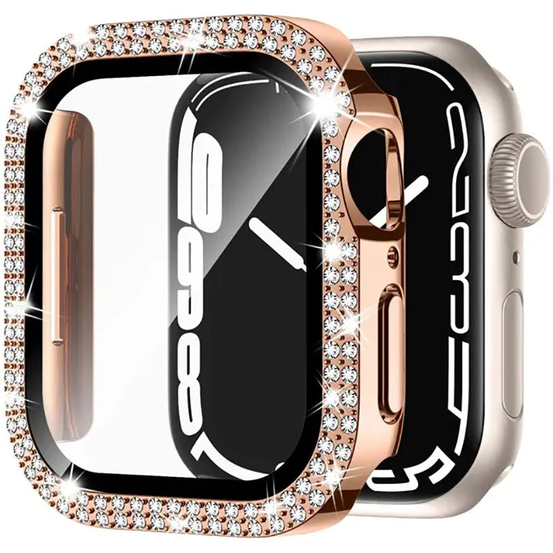 Apple Watch protective case with peep-proof glass in rose pink, gold, and black colour options