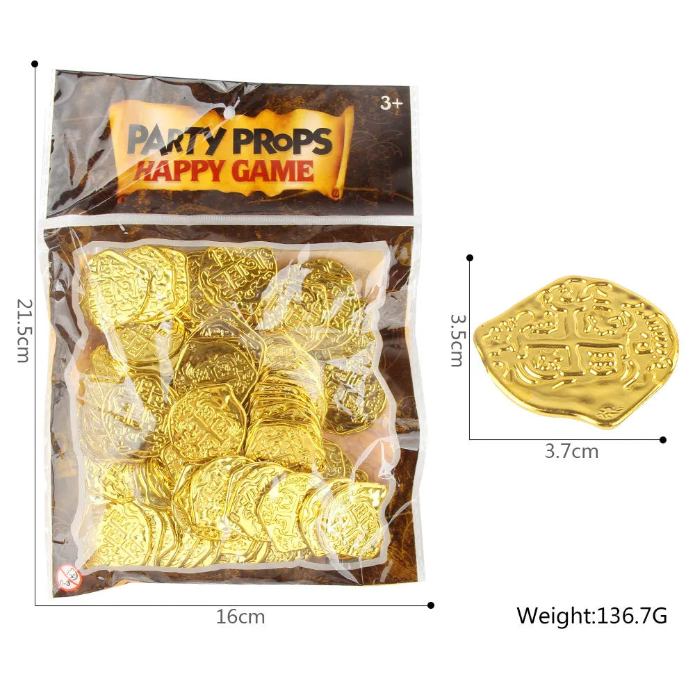 Set of 100 gold, silver, and bronze electroplated plastic replica Roman coins for crafts and decorations.