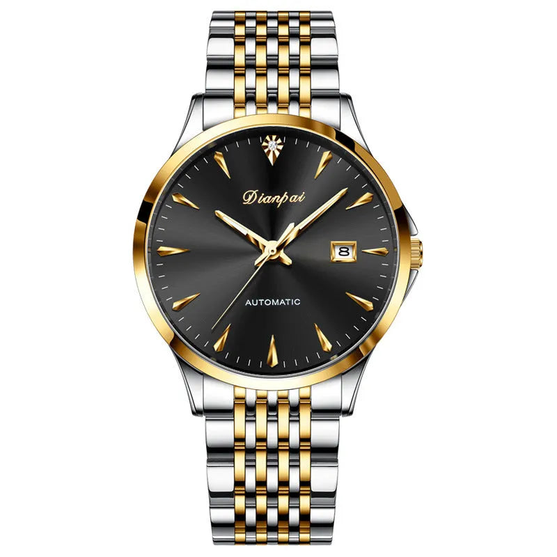 Men's automatic watch with stainless steel bracelet and simple white dial