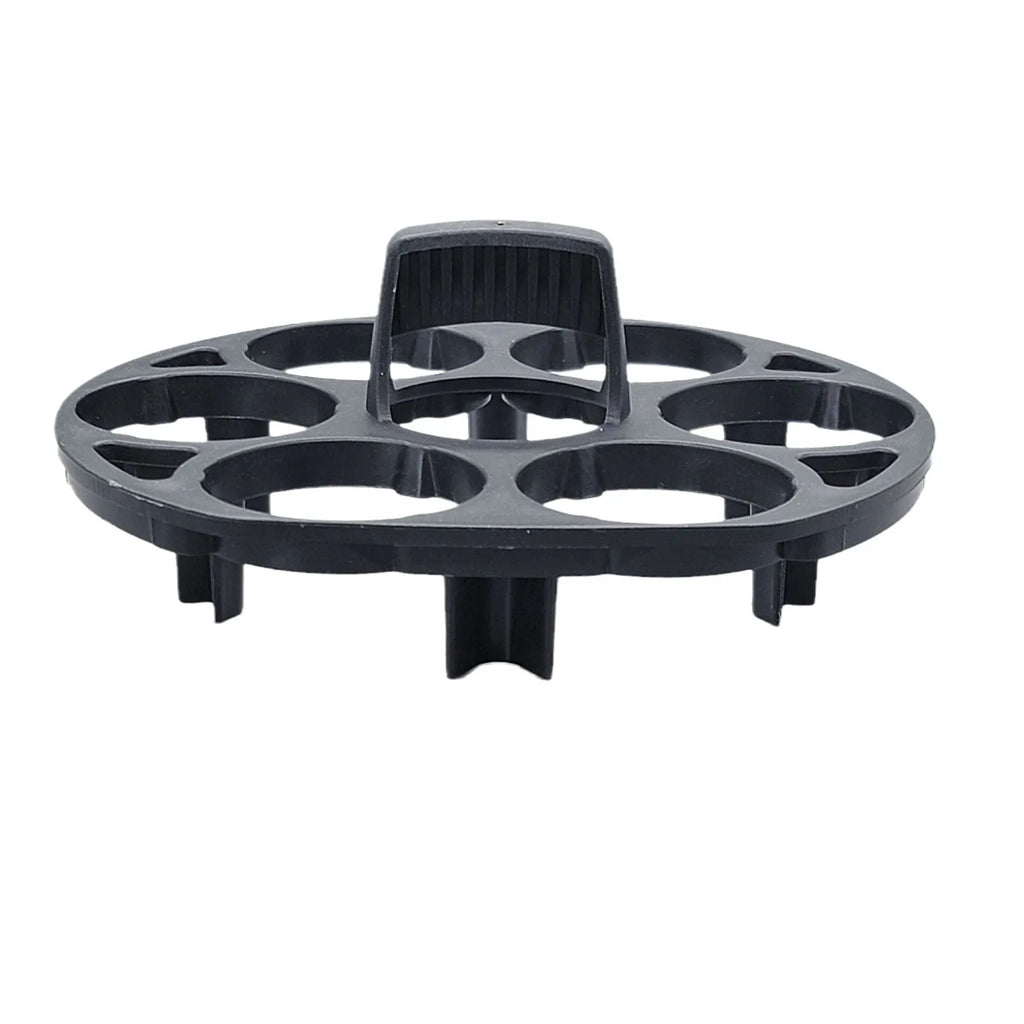 Black plastic egg holder basket with retainer system measuring 13.8cm