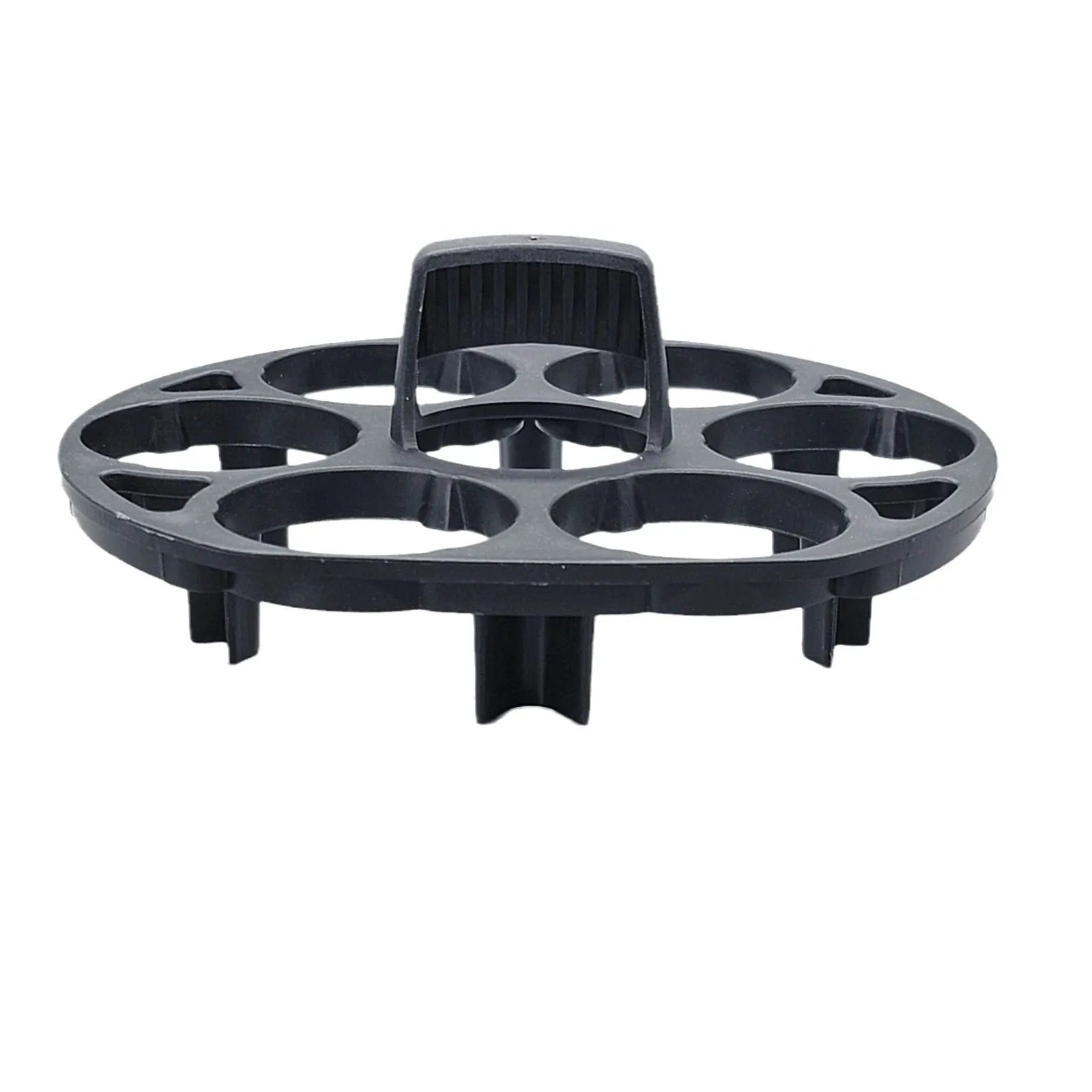 Black plastic egg holder basket with retainer system measuring 13.8cm
