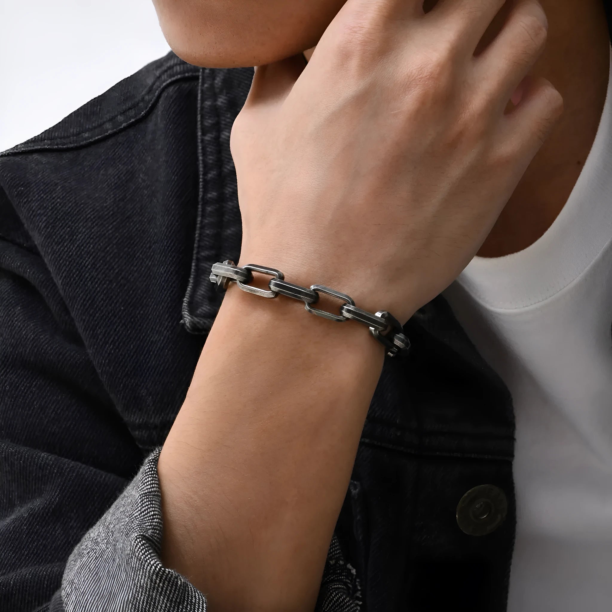 Stainless steel square chain bracelet for men in black, gold, retro and steel colour finishes