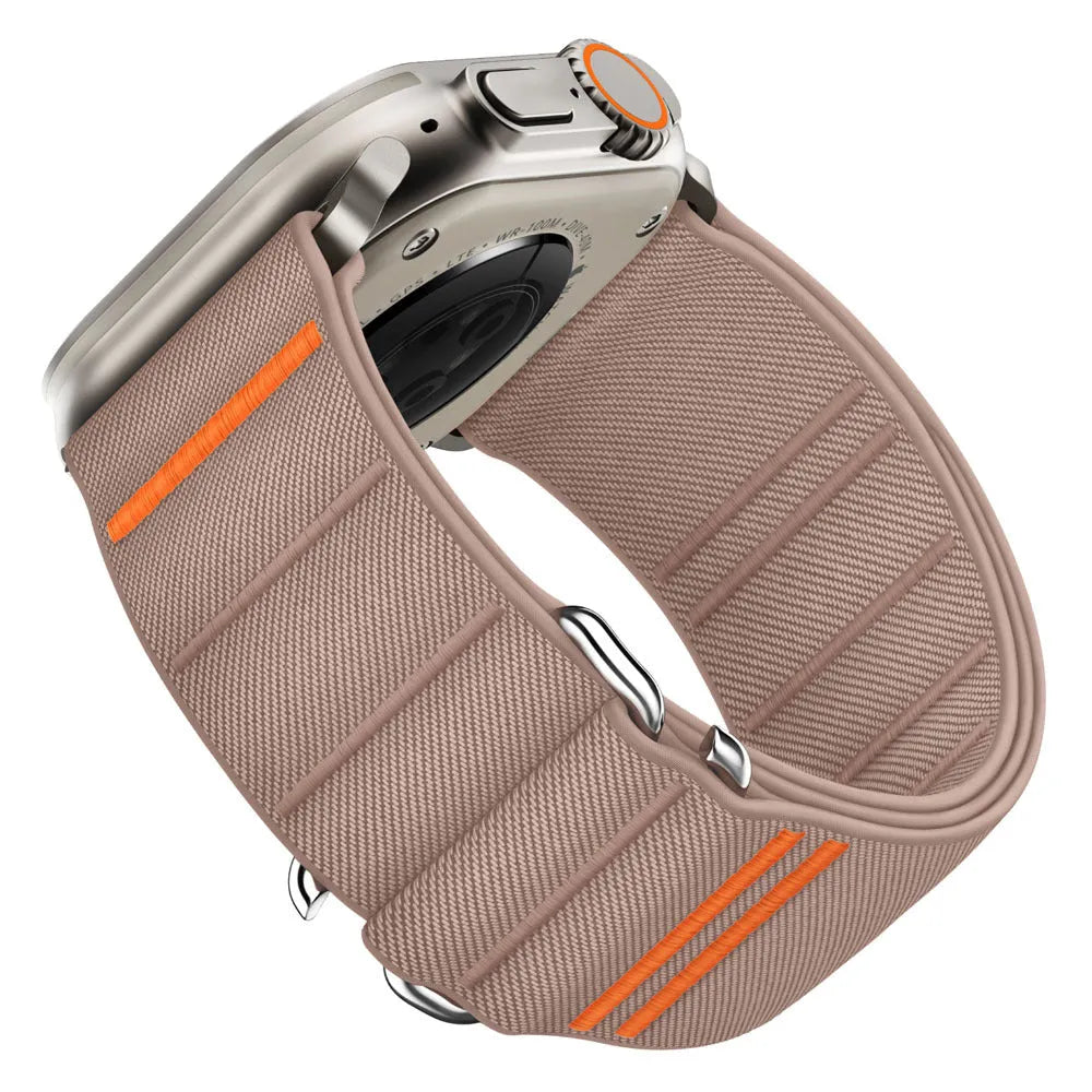 Elastic nylon Apple watchband with stainless steel buckle in multiple colour options