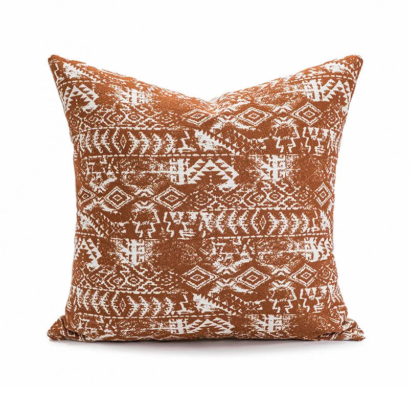 Solid colour decorative cushion with PP cotton filling on a sofa, shown in red coffee and plain colour options.