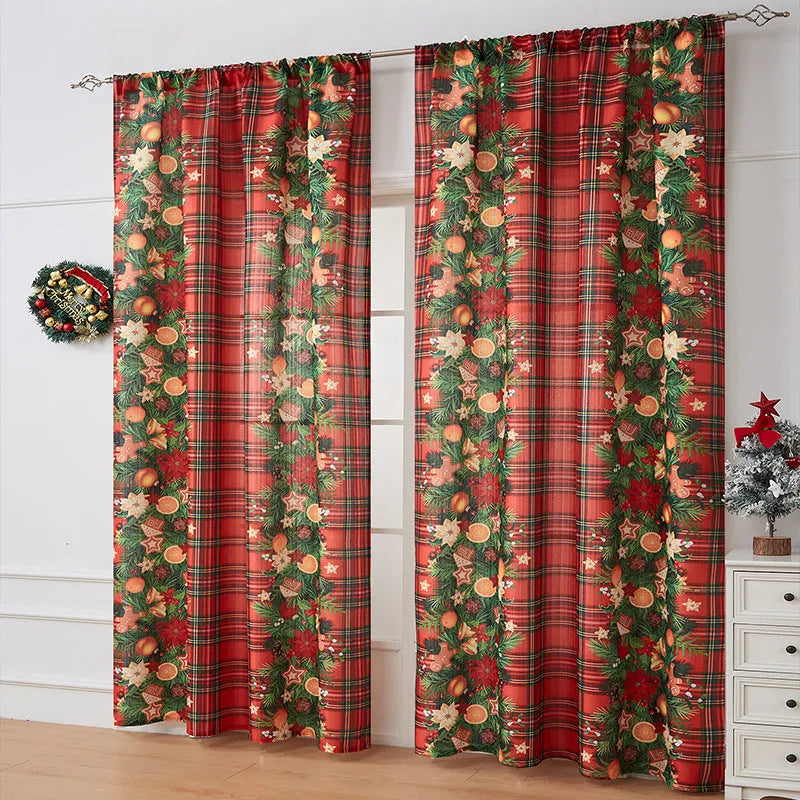 American-style printed Christmas-themed shading cloth curtain with semi-sunshade function