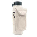 Cloth water bottle sleeve with magnetic clip in black, holding a large sports bottle