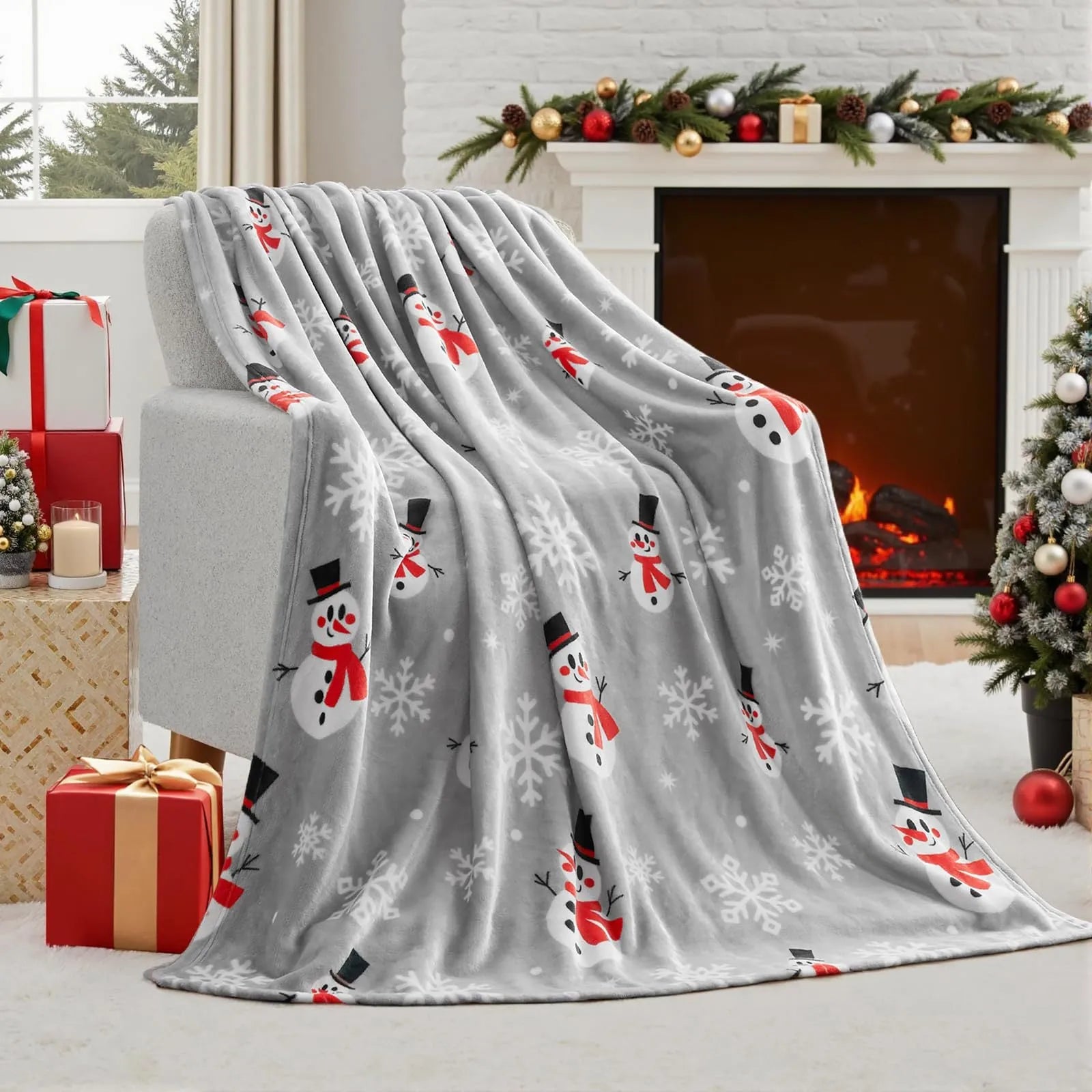 Soft flannel Christmas blanket in a plush polyester fabric, shown in one of five available colours.