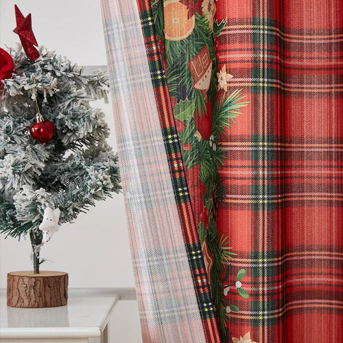 American-style printed Christmas-themed shading cloth curtain with semi-sunshade function