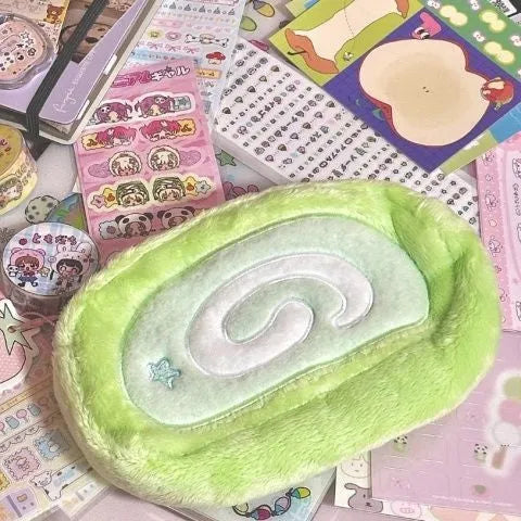 Honeydew Swiss roll cake colour velvet roll pencil case with Korean-style design for stationery organisation